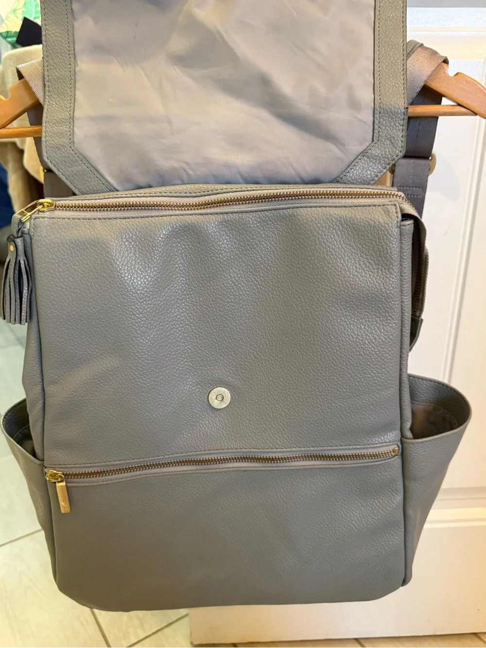 Freshly Picked Classic Diaper Bag II | Full Size Backpack | Gray Vegan Leather |